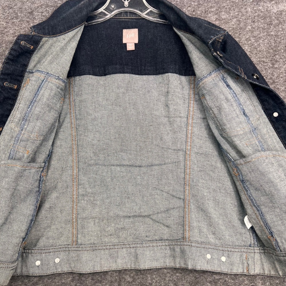 J. Jill Women Dark Wash Stretch Denim Trucker Jacket Indigo XS 3/4 Sleeve - Picture 4 of 10